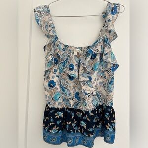 Stitch Fix Nine Britton Women’s Blue Floral Faux Wrap Ruffle Tank Top Size S